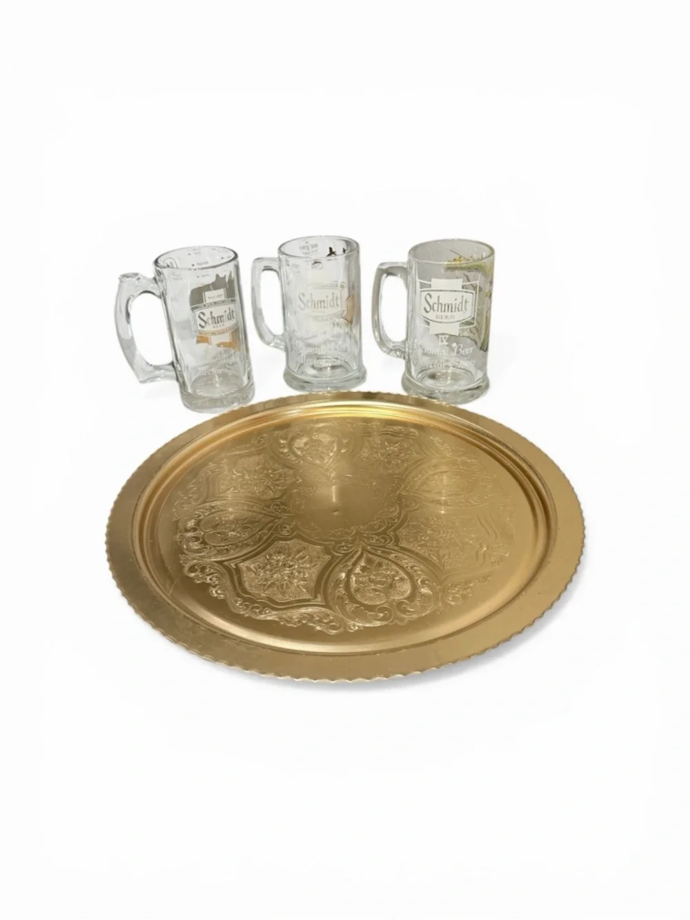 Vintage Schmidt Collector Series Glass Beer Mugs and Gold Tray - Picture 10 of 14